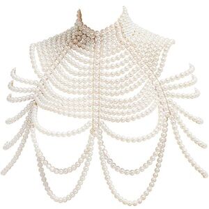 White Pearl Statement Body Chain Bra Necklace